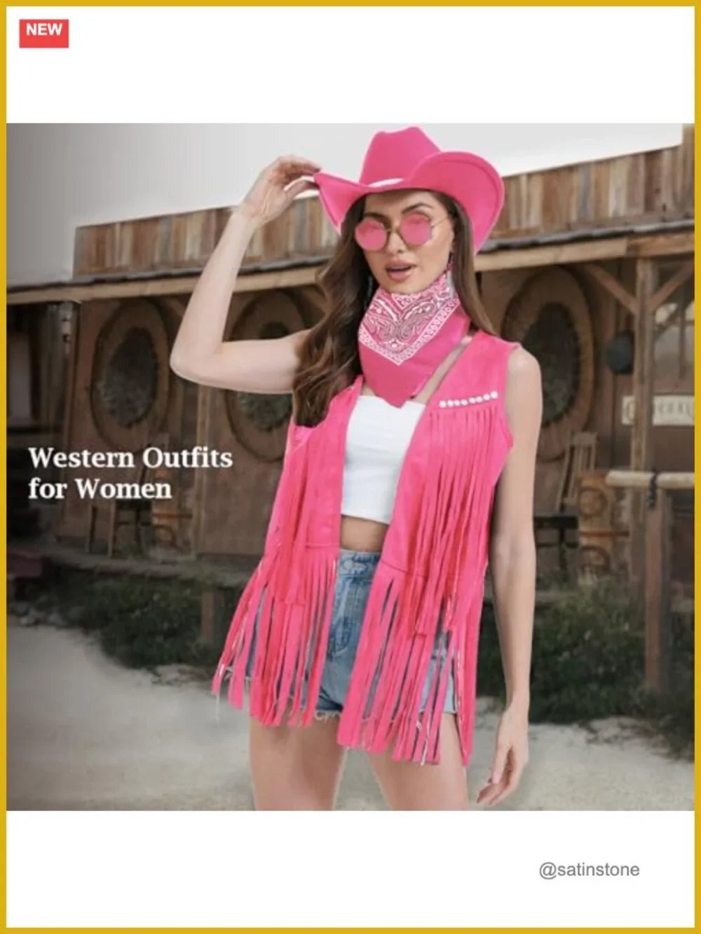 FunMular Cowgirl Costume Set Faux Suede Fringe Vest Hat Earrings Women's